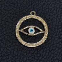 Metalliemalimaskotti evil eye kuvioitu vaalea kulta 27x23,5 mm