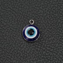 Metalliemalimaskotti evil eye pyöreä sininen/ teräs 16 mm