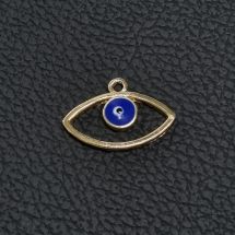 Metalliemalimaskotti evil eye silmänmuotoinen sininen/ kulta 17,5 x 21,5 mm