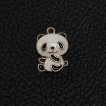 Metalliemalimaskotti panda mustavalkoinen/ kulta 21x15 mm