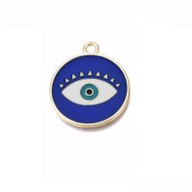 Metalliemalimaskotti evil eye sininen/ turkoosi/ kulta 28,5x24,5 mm