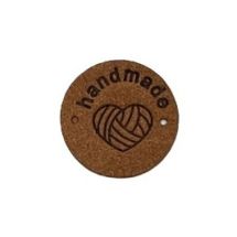 Kangasmerkki keinomokkaa Handmade/ lankakerä konjakki pyöreä 25 mm