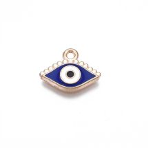 Metalliemalimaskotti evil eye sininen / valkoinen / kulta 12,5x15,5 mm