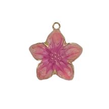 Metalliemalimaskotti "kirsikankukka" lämmin pinkki / fuksia / kulta 27,5x25,5 mm