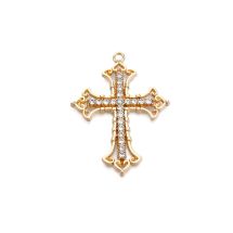 Metalliriipus keskikoinen risti "Madonna" 5,4x4 cm kullattu / kirkkaat strassit 1 kpl