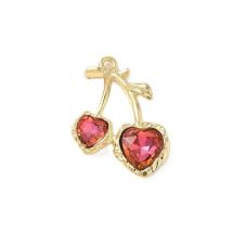 Metallimaskotti sydänkirsikat /padparadsha strassi vaalea kullanvärinen 26x19 mm