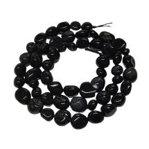 Tukkuerä kivihelmi pikkunugetti musta akaatti n. 36-39 cm nauha