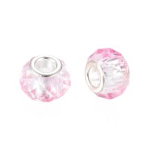 Isoreikäinen helmi viistehiottua lasia kirkas/kylmä vaaleanpunainen 14x8 mm