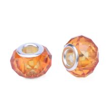 Isoreikäinen helmi viistehiottua lasia kirkas/oranssi 14x8 mm