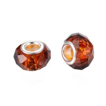 Isoreikäinen helmi viistehiottua lasia kirkas/tummanruskea 14x8 mm