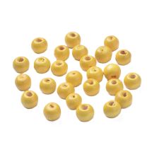 Puuhelmi pyöreähkö n. 8x7 mm maalattu kirkas keltainen n. 10g