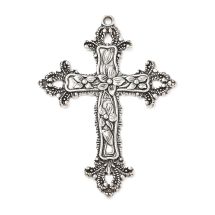 Metallimaskotti iso risti koristeellinen antiikkihopeoitu 74x53 mm