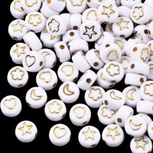 Akryylihelmi valkoinen/kulta kuviolajitelma litteä pyöreä n. 7x3,5 mm 10 g