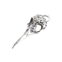 Metallimaskotti/riipus korpin pääkallo antiikkihopeanväri n. 42x12,5 mm