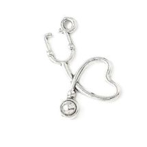 Metallimaskotti 3D stetoskooppi 22x14 mm antiikkihopeanväri