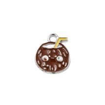 Metalliemalimaskotti kookospähkinä ja pilli ruskea / kulta 13x11 mm