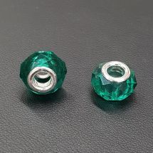 Isoreikäinen helmi viistehiottua lasia kirkas/merenvihreä 13x8 mm