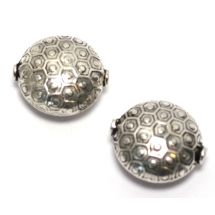 Metallihelmi antiikkihopeanvärinen pullea kennokuvioitu pastilli 20 mm 1 kpl