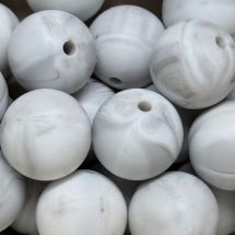 Silikonihelmi pyöreä marmori / valkoharmaa