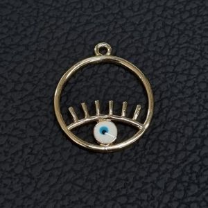 Metalliemalimaskotti evil eye sileä pyöreä vaalea kulta 26,5x23 mm