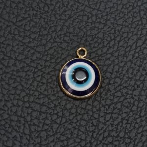 Metalliemalimaskotti evil eye pyöreä sininen/ kullanväri 16 mm