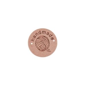Kangasmerkki keinomokkaa Handmade/ lankakerä nude pyöreä 25 mm