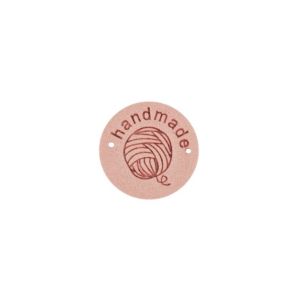 Kangasmerkki keinomokkaa Handmade/ lankakerä pink nude pyöreä 25 mm