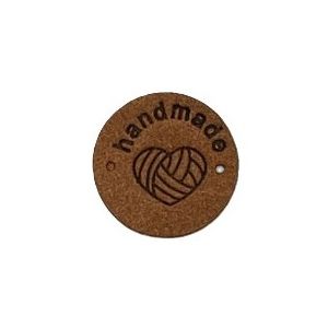 Kangasmerkki keinomokkaa Handmade/ lankakerä konjakki pyöreä 25 mm