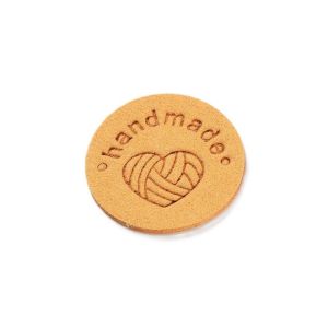 Kangasmerkki keinomokkaa Handmade/ lankakerä okra pyöreä 25 mm