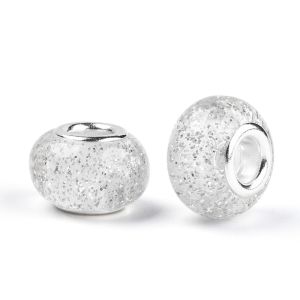 Isoreikäinen helmi resiini/glitter kirkas/hopea 14x9 mm