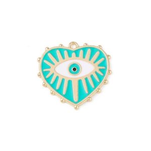 Metalliemalimaskotti evil eye sydän tumma turkoosi / kulta 27 x 28 mm