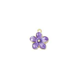 Metalliemalimaskotti pieni "kirsikankukka" violetti / kulta 16x14 mm