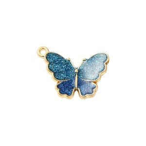 Metalliemalimaskotti perhonen "glitterväri" tumma turkoosi / koboltti / kulta 15x20 mm