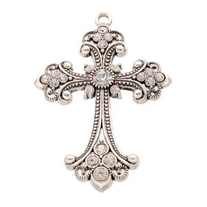 Metalliriipus iso risti "Madonna" 7,5x5 cm antiikki hopeoitu/ kirkkaat strassit 1 kpl