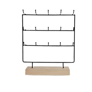 Korustandi koukuilla korvakoruille/ rannekoruille, musta metalli/puu