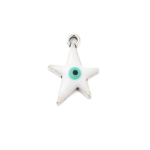 Metalliemalimaskotti evil eye tähti valkoinen/ platina 22x15 mm