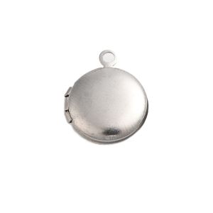 Metalliriipus ja lukko avattava minimedaljonki litteä, sileä, pyöreä hopeanvärinen 316 kirurginterästä 13 mm