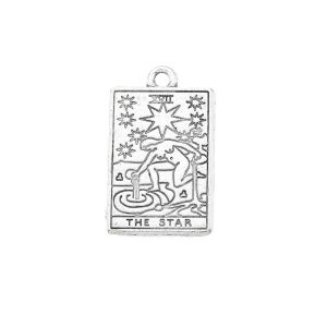 Metallimaskotti tarot-kortti "The Star XVII" 23,5x14,5 mm antiikkihopeanväri