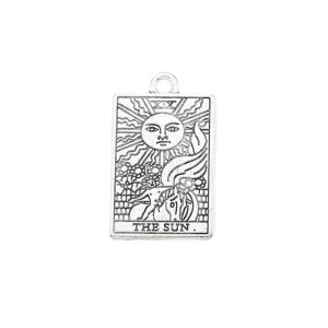 Metallimaskotti tarot-kortti "The Sun XIX" 23,5x14,5 mm antiikkihopeanväri