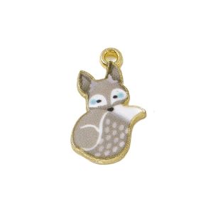 Metalliemalimaskotti pieni kettu beige / kulta 19x11,5 mm