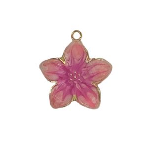 Metalliemalimaskotti "kirsikankukka" lämmin pinkki / fuksia / kulta 27,5x25,5 mm