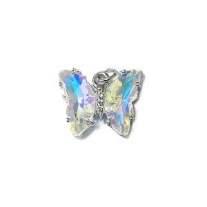 Metalliriipus/maskotti perhonen 1,5x1,9 cm platinoitu messinki/ kuutioitu zirkonia Crystal AB 1 kpl
