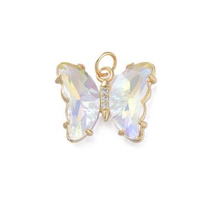 Metalliriipus/maskotti perhonen 1,5x1,9 cm 18k kullattu messinki/ kuutioitu zirkonia Crystal AB 1 kpl