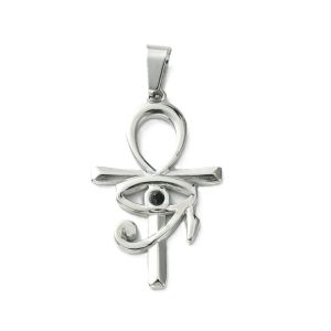 Metalliriipus Ankh-risti / Horuksen silmä mustalla strassilla 3,2x2 cm 304 teräs teräksenvärinen 1 kpl