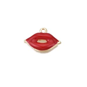 Metalliemalimaskotti huulet punainen / kulta 13x18,5 mm
