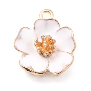 Metalliemalimaskotti hibiskus valkoinen /kulta 22x19,5x6 mm