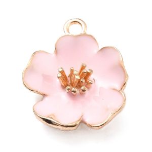 Metalliemalimaskotti hibiskus vaaleanpunainen /kulta 22x19,5x6 mm