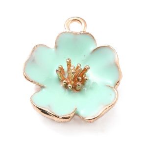 Metalliemalimaskotti hibiskus tumma aqua /kulta 22x19,5x6 mm