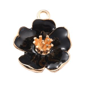 Metalliemalimaskotti hibiskus musta /kulta 22x19,5x6 mm