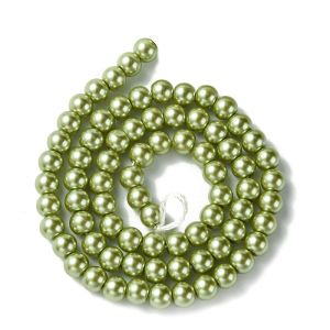 Pyöreä lasihelmi helmiäinen vaalea oliivinvihreä 6 mm nauhassa